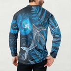 New Zealand Matariki Button Sweatshirt Maori Koru With Humpback Whale Blue