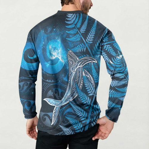 New Zealand Matariki Button Sweatshirt Maori Koru With Humpback Whale Blue