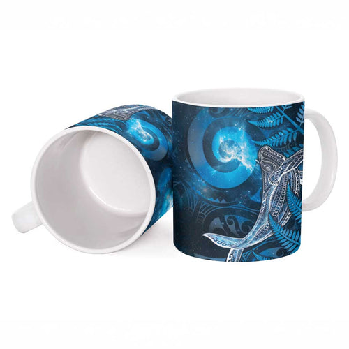 New Zealand Matariki Ceramic Mug Maori Koru With Humpback Whale Blue