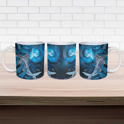 New Zealand Matariki Ceramic Mug Maori Koru With Humpback Whale Blue