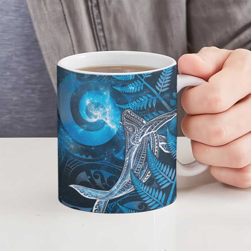 New Zealand Matariki Ceramic Mug Maori Koru With Humpback Whale Blue