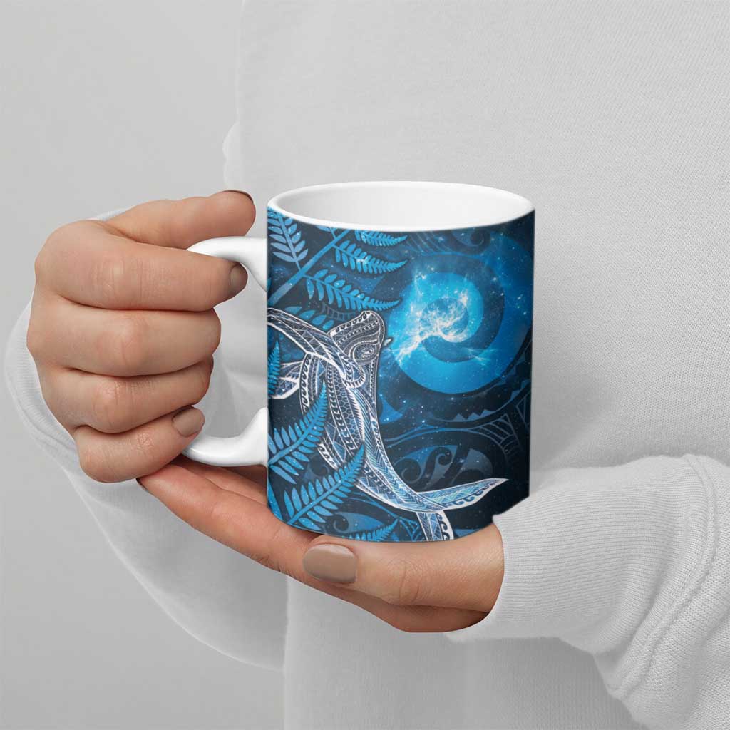 New Zealand Matariki Ceramic Mug Maori Koru With Humpback Whale Blue