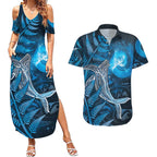 New Zealand Matariki Couples Matching Summer Maxi Dress and Hawaiian Shirt Maori Koru With Humpback Whale Blue