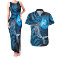 New Zealand Matariki Couples Matching Tank Maxi Dress and Hawaiian Shirt Maori Koru With Humpback Whale Blue