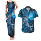 New Zealand Matariki Couples Matching Tank Maxi Dress and Hawaiian Shirt Maori Koru With Humpback Whale Blue