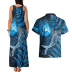 New Zealand Matariki Couples Matching Tank Maxi Dress and Hawaiian Shirt Maori Koru With Humpback Whale Blue
