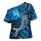 New Zealand Matariki Cross Shoulder Shirt Maori Koru With Humpback Whale Blue