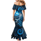 New Zealand Matariki Family Matching Mermaid Dress and Hawaiian Shirt Maori Koru With Humpback Whale Blue