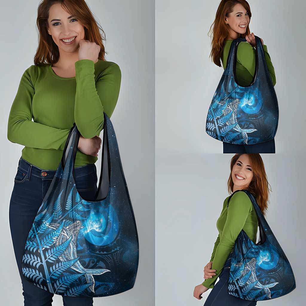 New Zealand Matariki Grocery Bag Maori Koru With Humpback Whale Blue