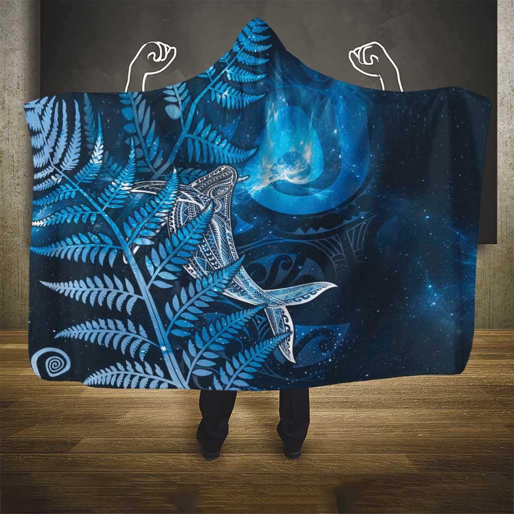New Zealand Matariki Hooded Blanket Maori Koru With Humpback Whale Blue