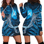 New Zealand Matariki Hoodie Dress Maori Koru With Humpback Whale Blue