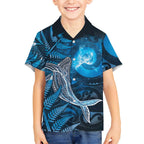 New Zealand Matariki Kid Hawaiian Shirt Maori Koru With Humpback Whale Blue