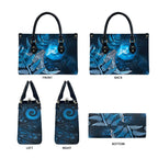 New Zealand Matariki Leather Bag Maori Koru With Humpback Whale Blue