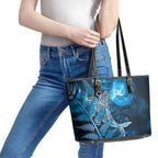 New Zealand Matariki Leather Tote Bag Maori Koru With Humpback Whale Blue