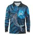 New Zealand Matariki Long Sleeve Polo Shirt Maori Koru With Humpback Whale Blue