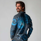 New Zealand Matariki Long Sleeve Polo Shirt Maori Koru With Humpback Whale Blue