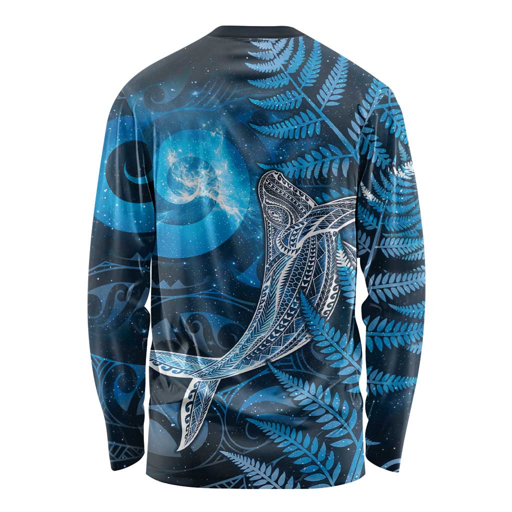 New Zealand Matariki Long Sleeve Shirt Maori Koru With Humpback Whale Blue