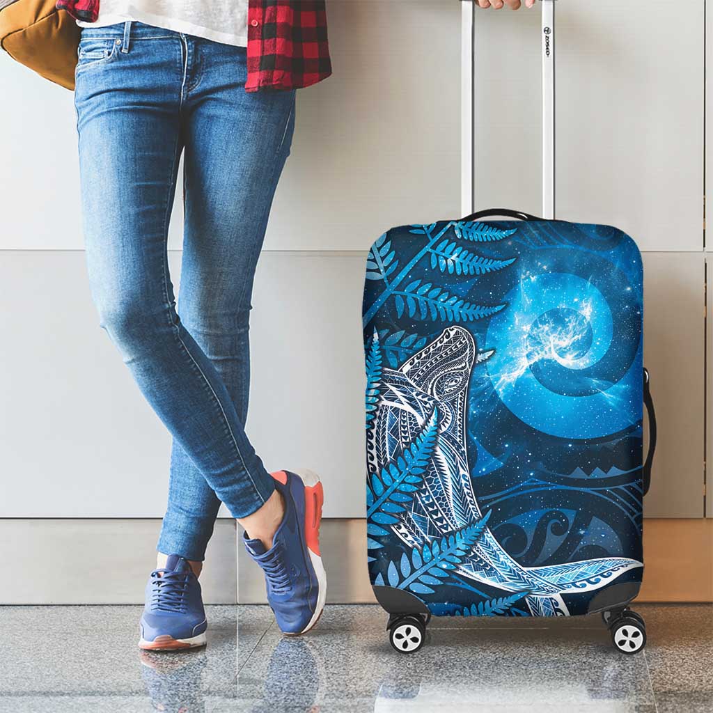 New Zealand Matariki Luggage Cover Maori Koru With Humpback Whale Blue