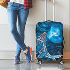 New Zealand Matariki Luggage Cover Maori Koru With Humpback Whale Blue