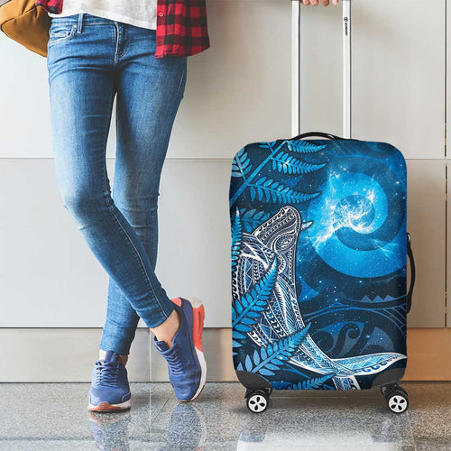 New Zealand Matariki Luggage Cover Maori Koru With Humpback Whale Blue