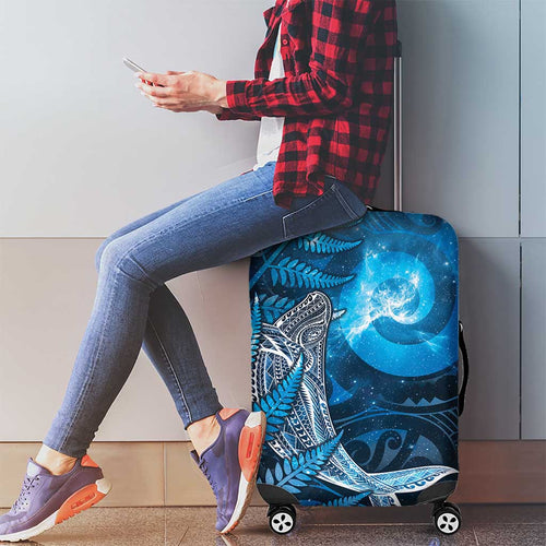 New Zealand Matariki Luggage Cover Maori Koru With Humpback Whale Blue