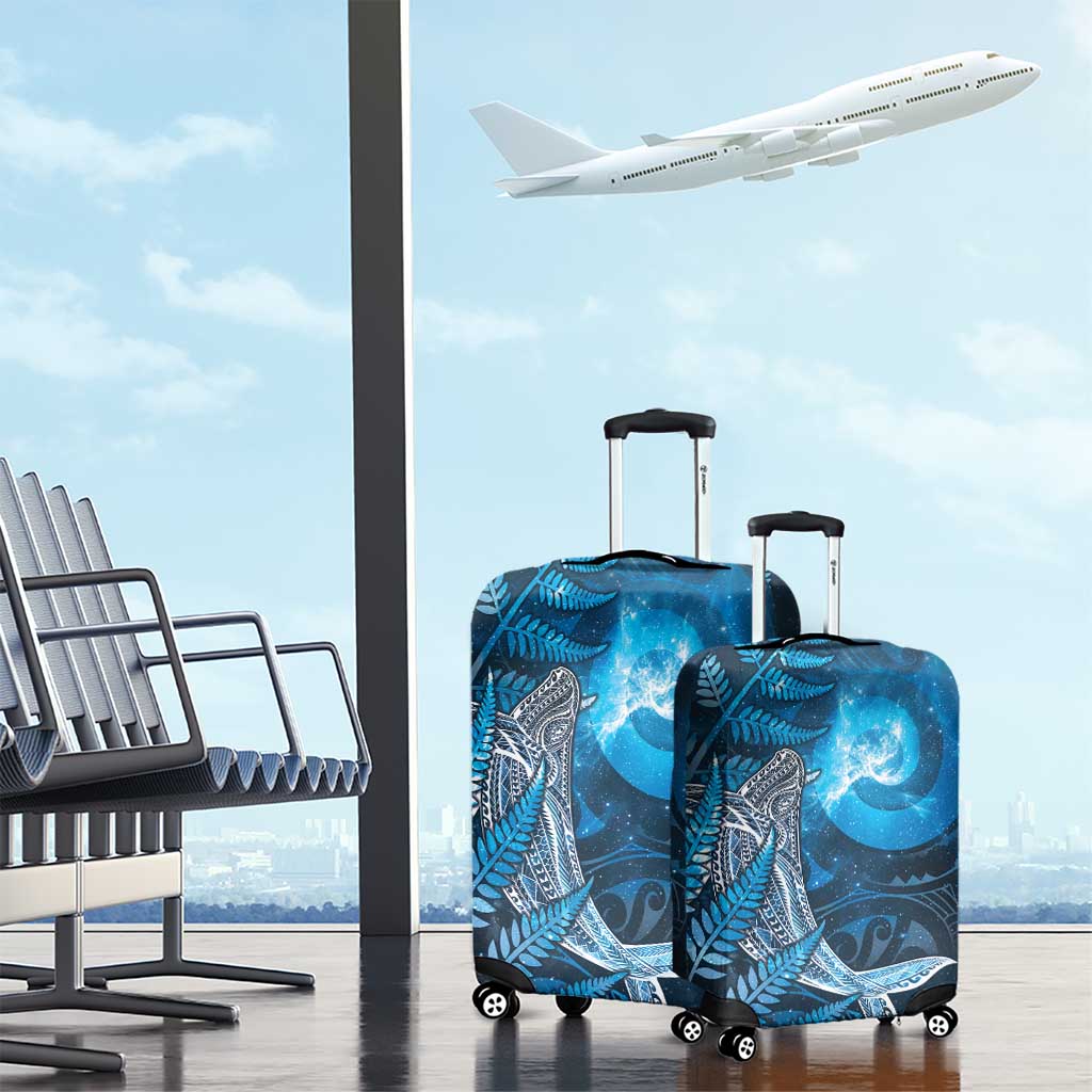 New Zealand Matariki Luggage Cover Maori Koru With Humpback Whale Blue