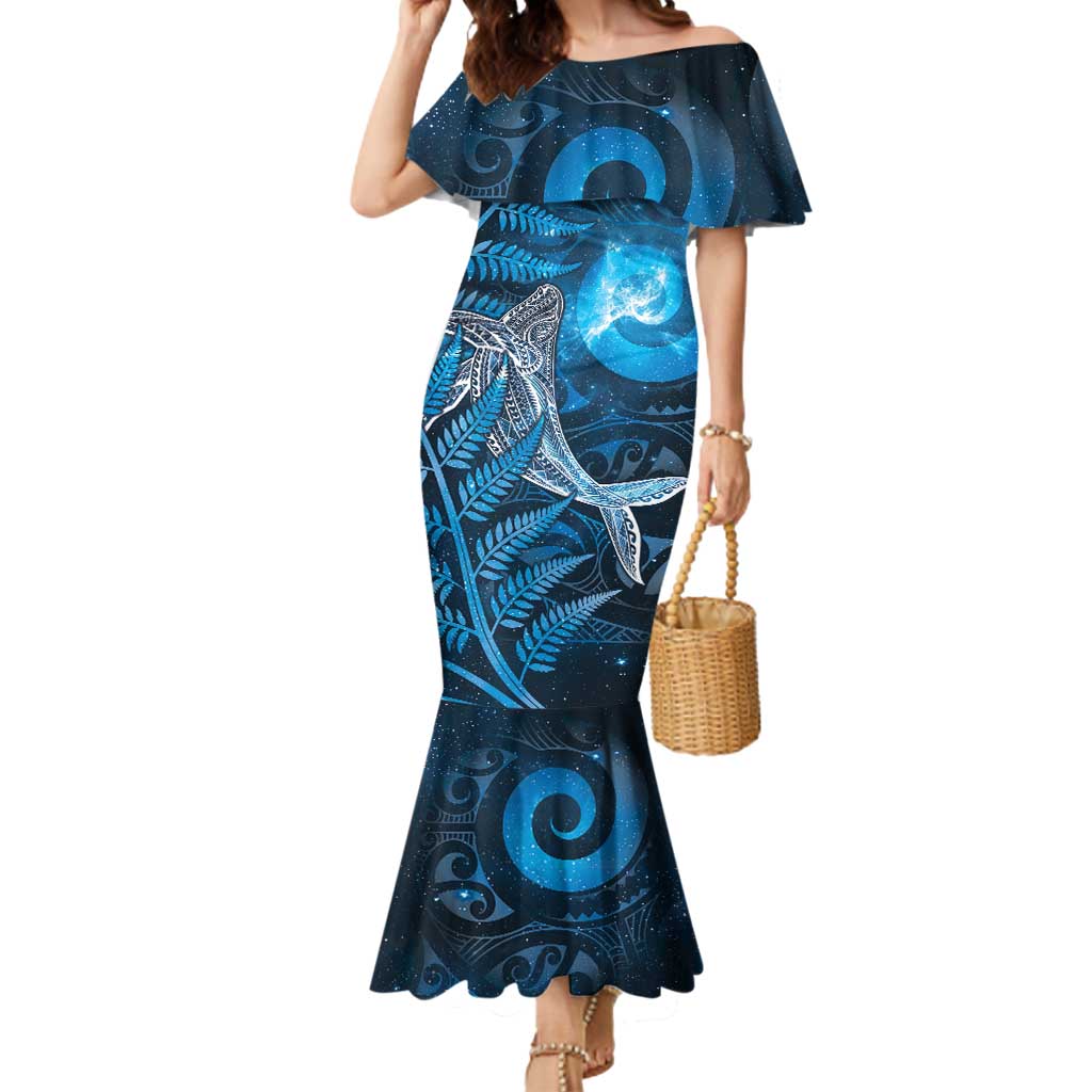 New Zealand Matariki Mermaid Dress Maori Koru With Humpback Whale Blue