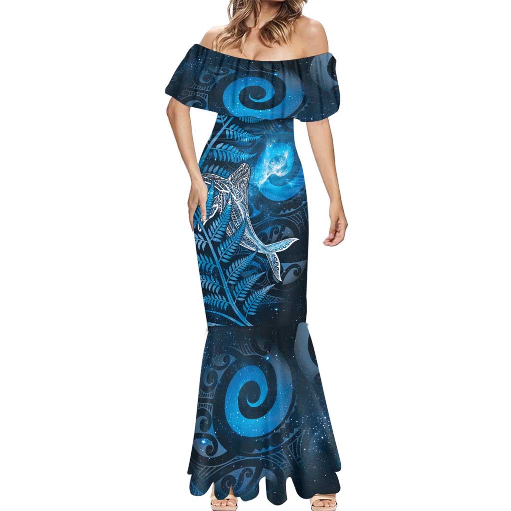 New Zealand Matariki Mermaid Dress Maori Koru With Humpback Whale Blue