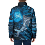 New Zealand Matariki Padded Jacket Maori Koru With Humpback Whale Blue