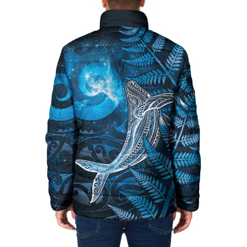 New Zealand Matariki Padded Jacket Maori Koru With Humpback Whale Blue
