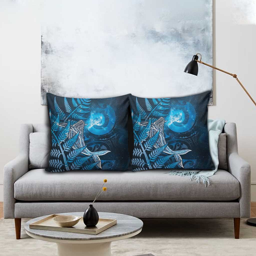 New Zealand Matariki Pillow Cover Maori Koru With Humpback Whale Blue