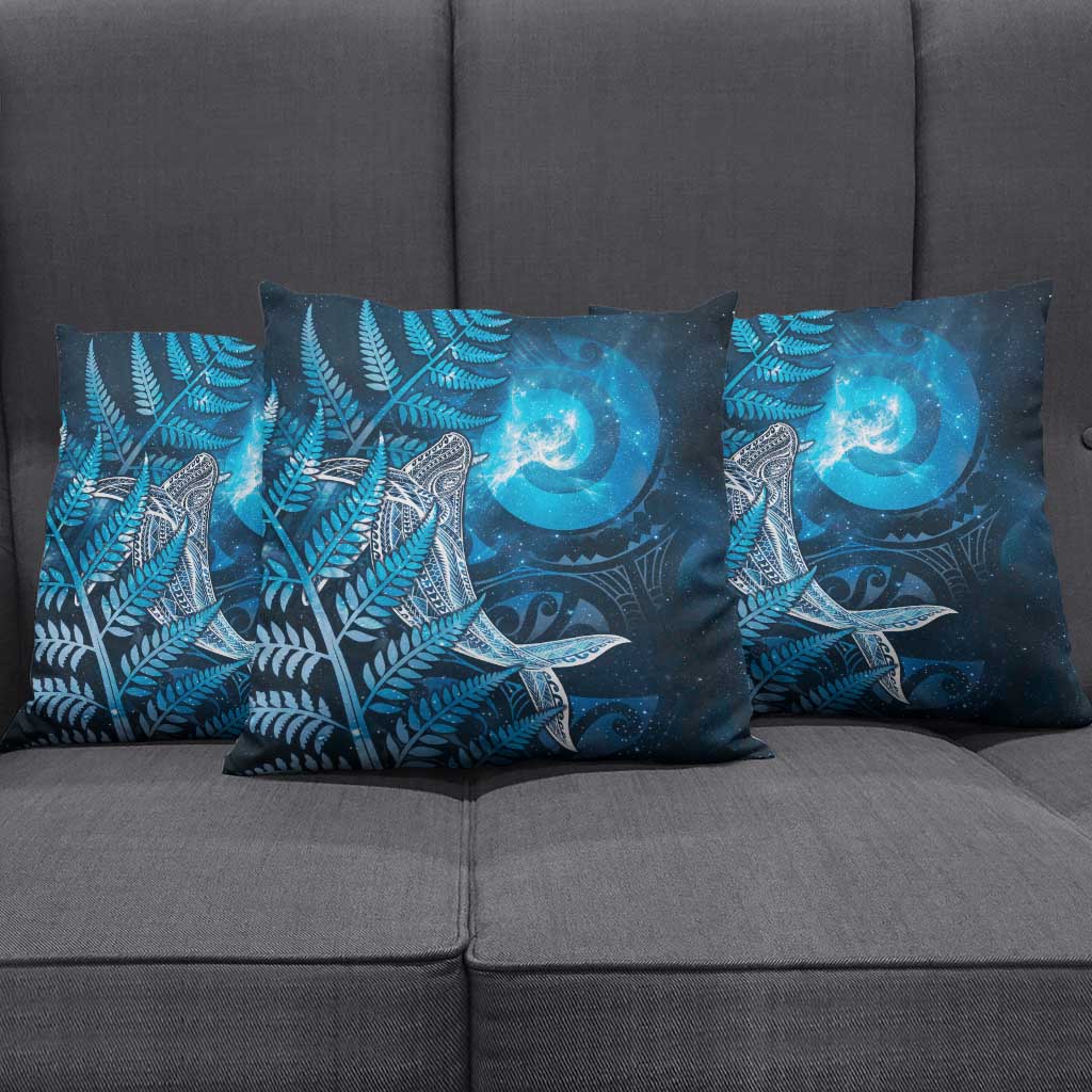 New Zealand Matariki Pillow Cover Maori Koru With Humpback Whale Blue