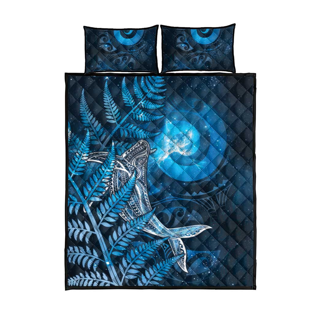 New Zealand Matariki Quilt Bed Set Maori Koru With Humpback Whale Blue