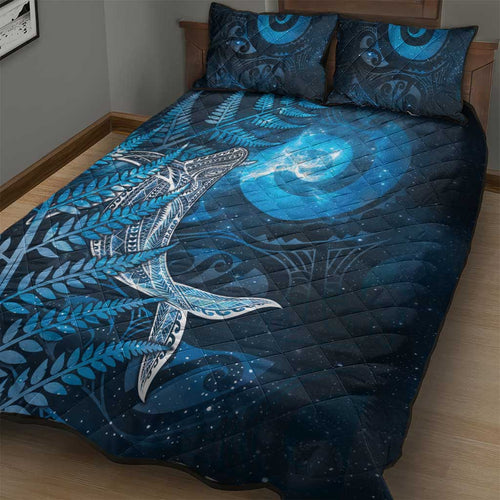 New Zealand Matariki Quilt Bed Set Maori Koru With Humpback Whale Blue