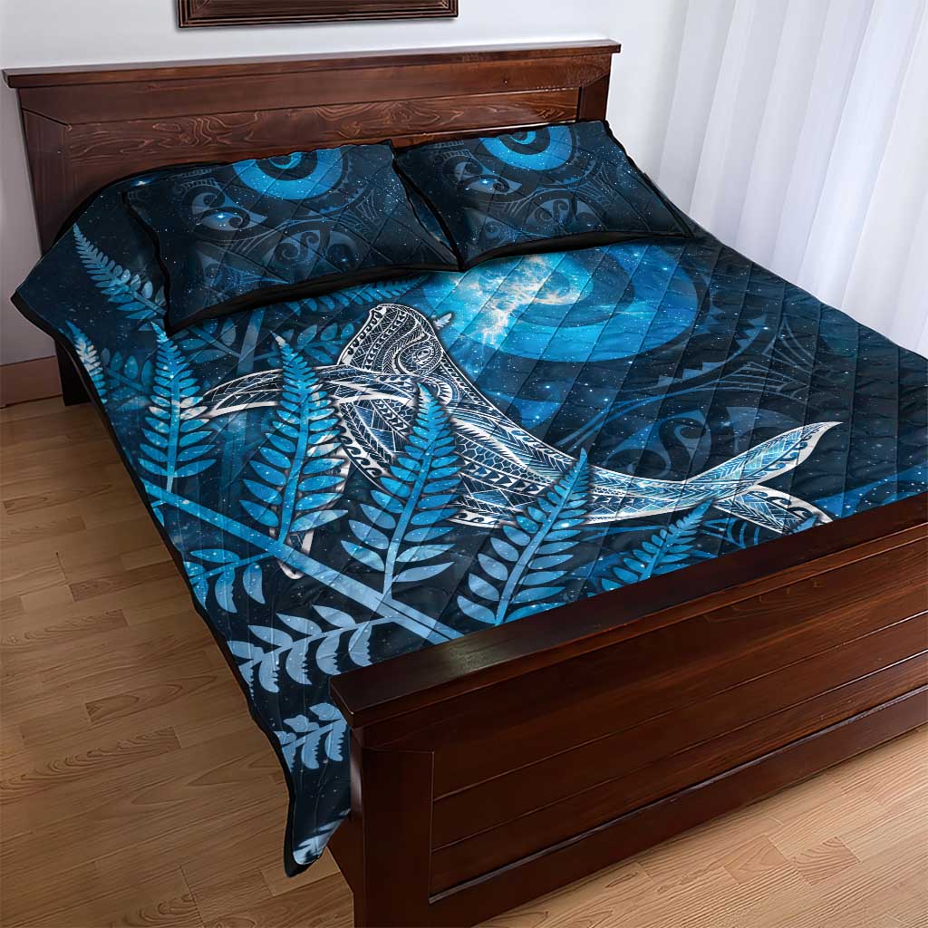 New Zealand Matariki Quilt Bed Set Maori Koru With Humpback Whale Blue