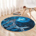 New Zealand Matariki Round Carpet Maori Koru With Humpback Whale Blue