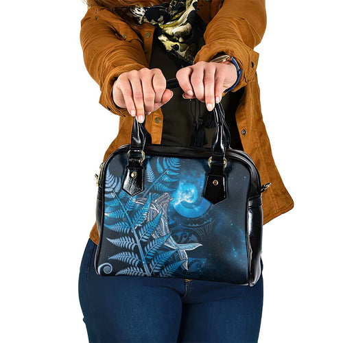 New Zealand Matariki Shoulder Handbag Maori Koru With Humpback Whale Blue