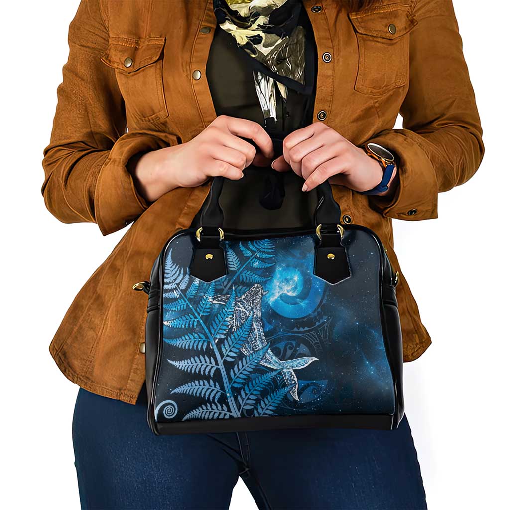 New Zealand Matariki Shoulder Handbag Maori Koru With Humpback Whale Blue