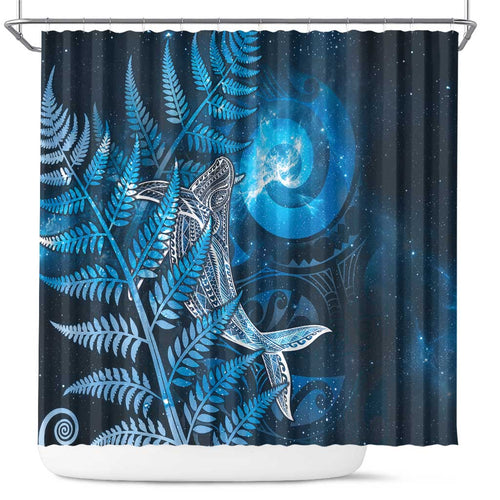 New Zealand Matariki Shower Curtain Maori Koru With Humpback Whale Blue