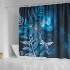 New Zealand Matariki Shower Curtain Maori Koru With Humpback Whale Blue