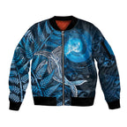 New Zealand Matariki Sleeve Zip Bomber Jacket Maori Koru With Humpback Whale Blue