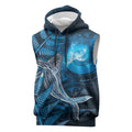 New Zealand Matariki Sleeveless Hoodie Maori Koru With Humpback Whale Blue