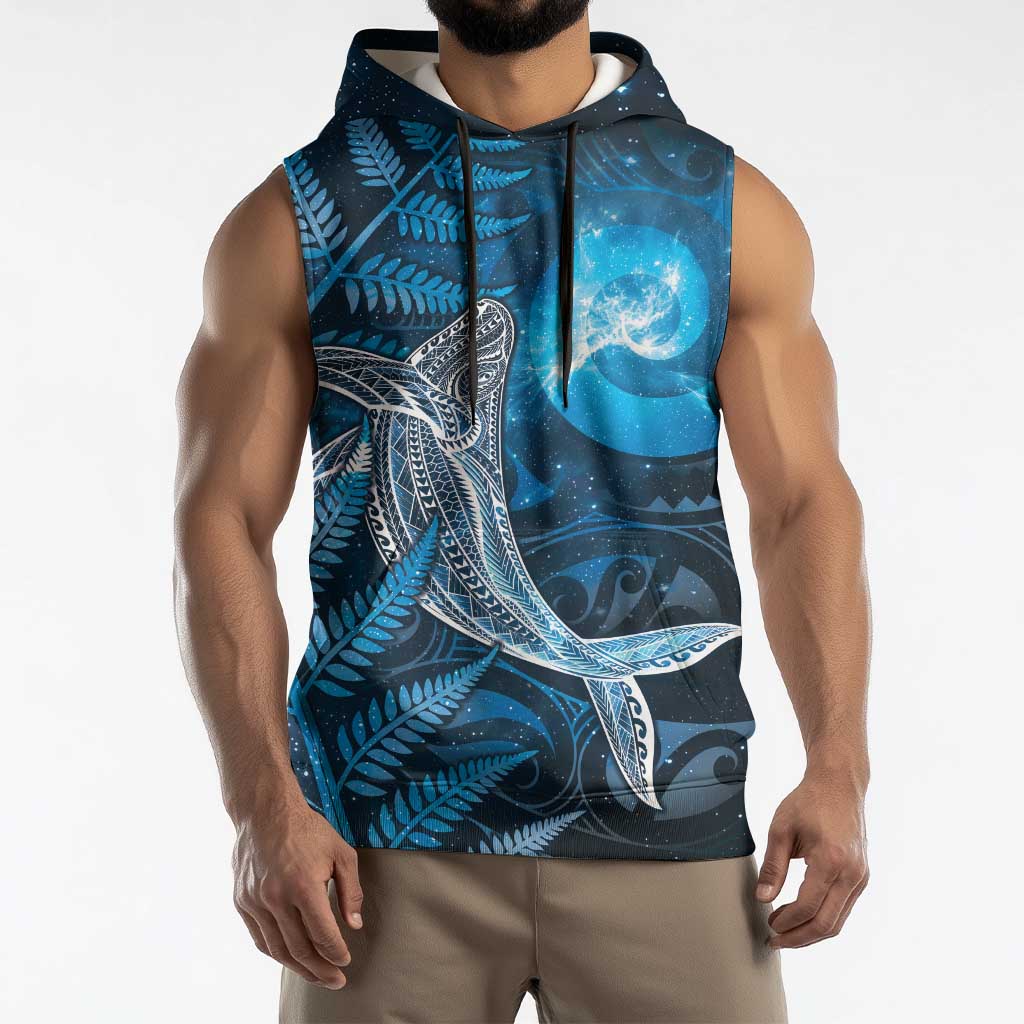 New Zealand Matariki Sleeveless Hoodie Maori Koru With Humpback Whale Blue