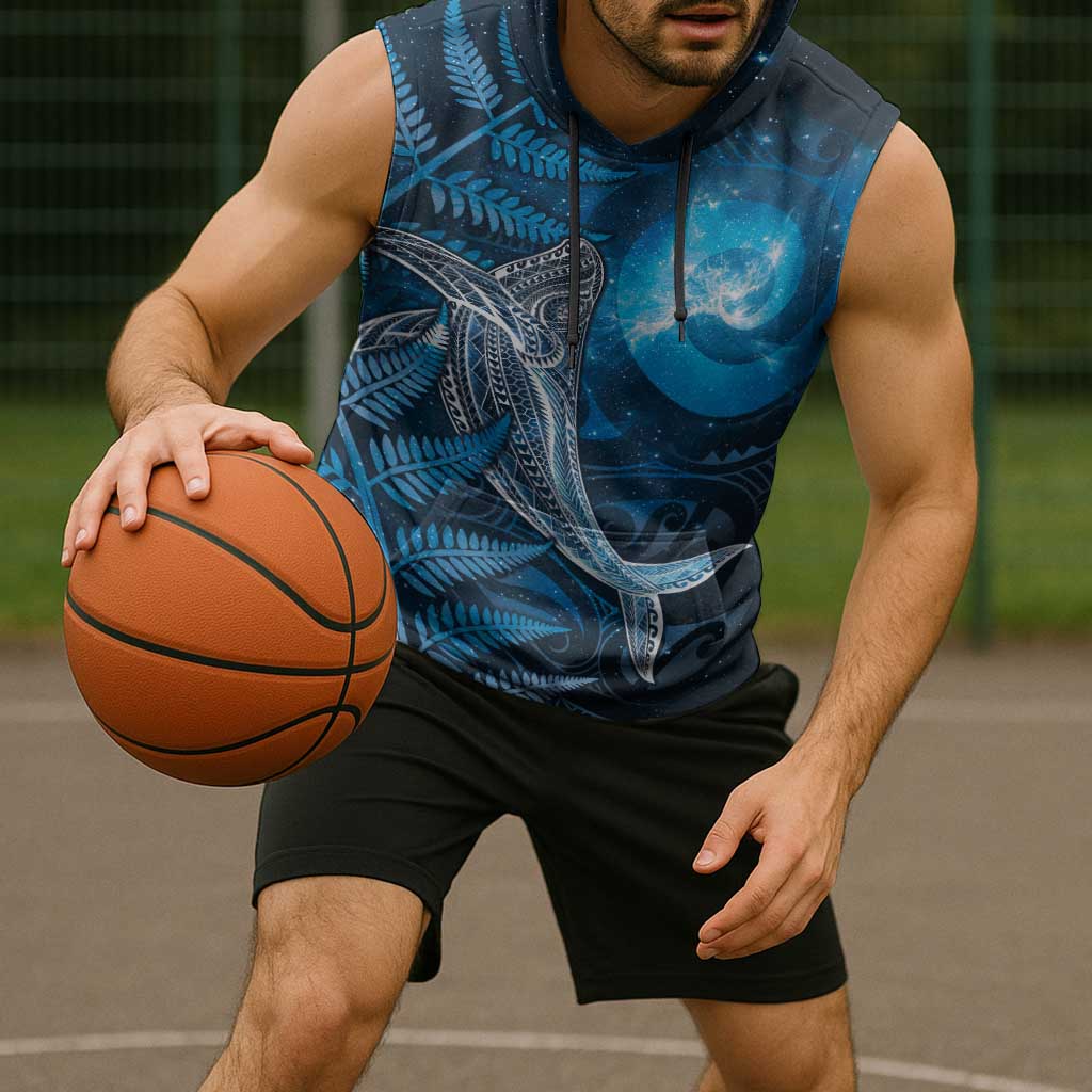 New Zealand Matariki Sleeveless Hoodie Maori Koru With Humpback Whale Blue