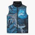 New Zealand Matariki Sleeveless Puffer Jacket Maori Koru With Humpback Whale Blue
