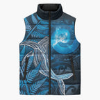 New Zealand Matariki Sleeveless Puffer Jacket Maori Koru With Humpback Whale Blue