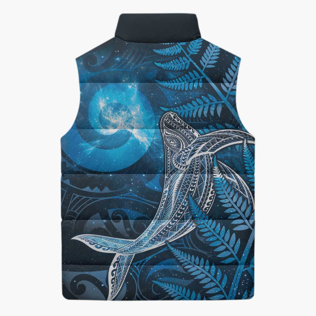 New Zealand Matariki Sleeveless Puffer Jacket Maori Koru With Humpback Whale Blue