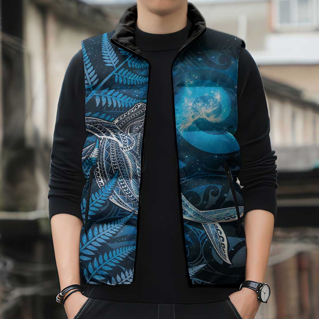 New Zealand Matariki Sleeveless Puffer Jacket Maori Koru With Humpback Whale Blue