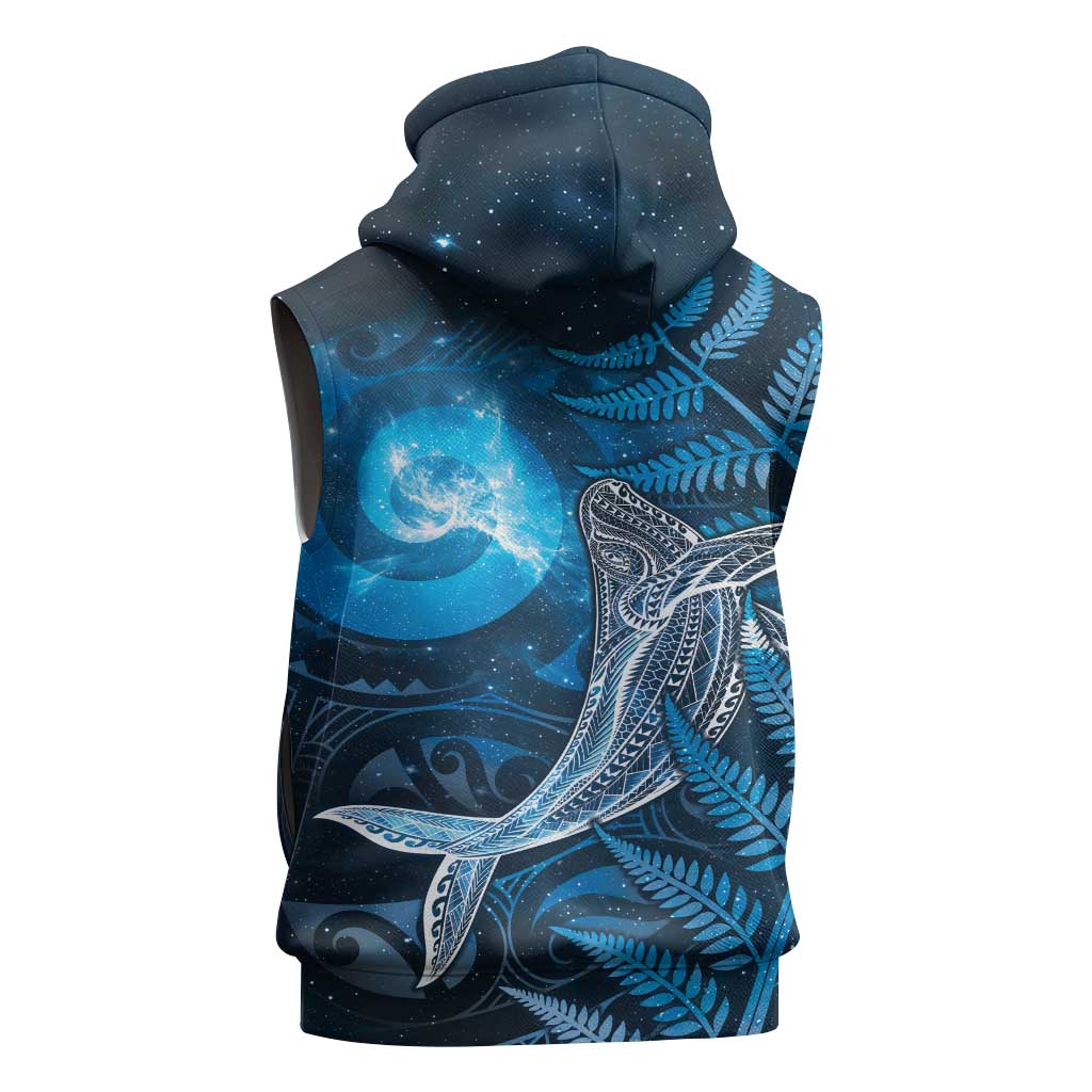 New Zealand Matariki Sleeveless Zip Hoodie Maori Koru With Humpback Whale Blue