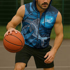 New Zealand Matariki Sleeveless Zip Hoodie Maori Koru With Humpback Whale Blue